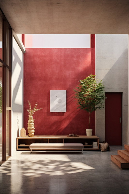 Bohemian Brick Red Wall Paint Design with Textured Finish