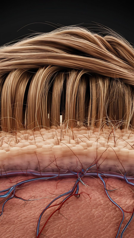 Microscopic view of scalp and hair follicles