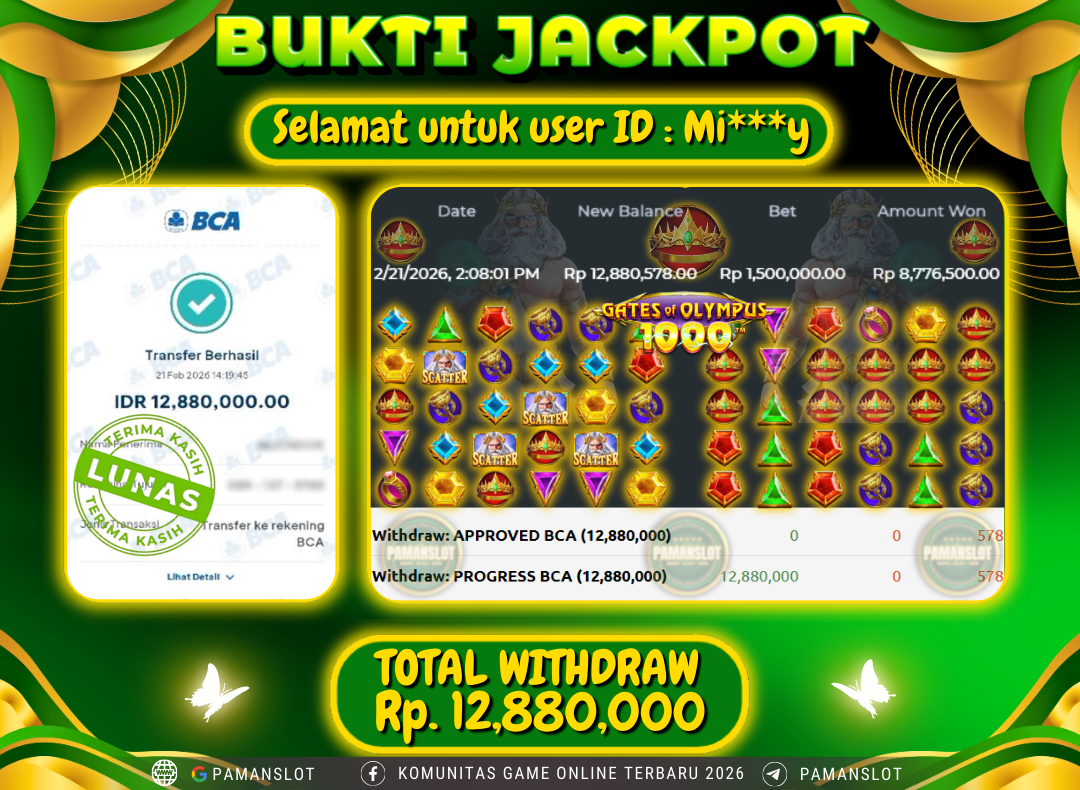 PAMANSLOT JACKPOT Game PP - Gates Of Olympus 1000 Rp.12,880,000- LUNAS