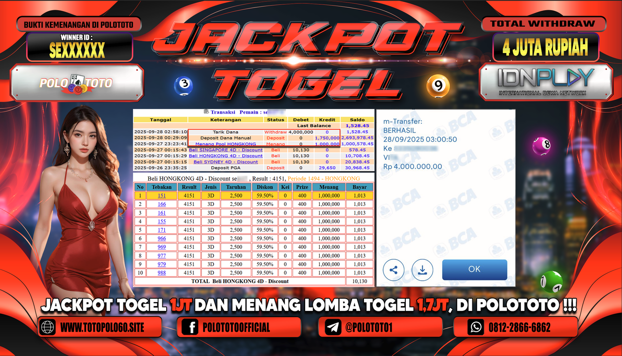 POLOTOTO JACKPOT TOGEL HONGKONG LOTTO Rp.4.000.000,- LUNAS