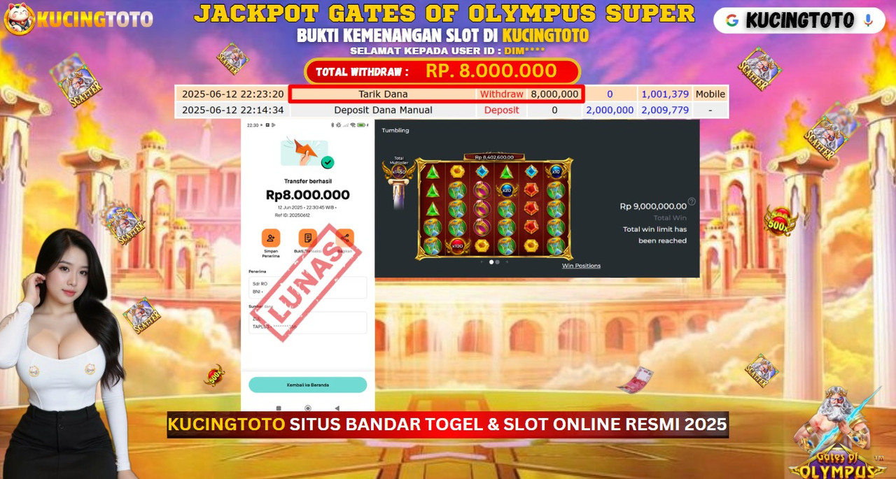 KUCINGTOTO JACKPOT SLOT GATES OF OLYMPUS SUPER RP.8.000.000.,- LUNAS