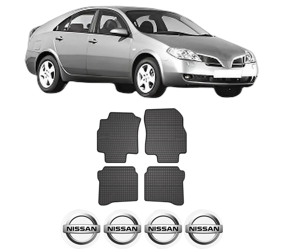 Set covorase presuri NISSAN PRIMERA (P12) din 2002-2008, auto, din cauciuc thermoplastic, 4 Stickere auto cu NISSAN
