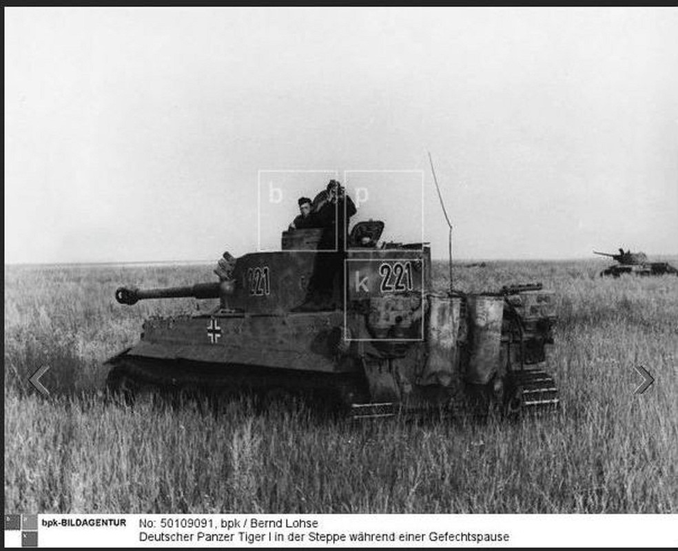 Deutscher Panzer Tiger I in der Steppe während einer Gefechtspau