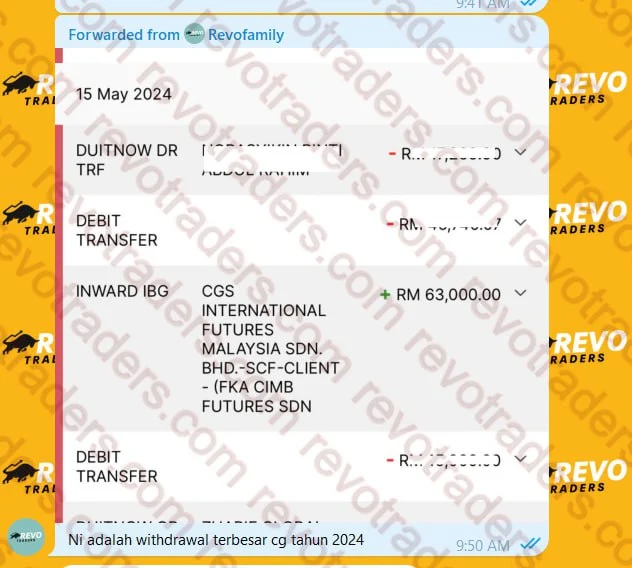 Withdrawal RM63,000 dari FCPO dalam satu transaksi