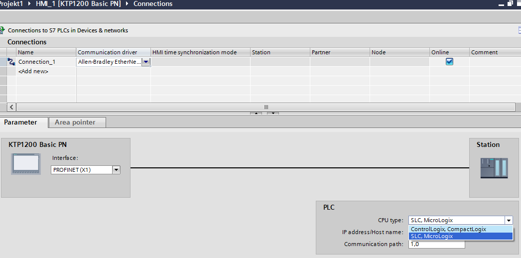 Add connection for TP700 comfort panel