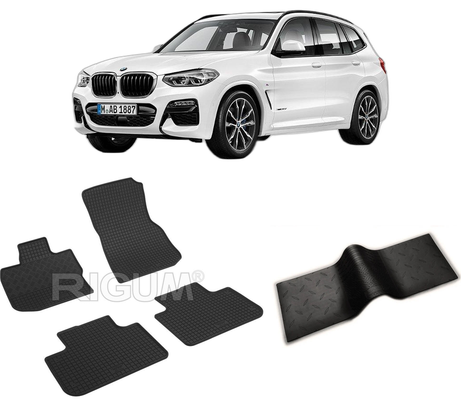 Set covorase auto BMW X3 G01 din 11.2017-PREZENT, cu covoras tunel median, CAROSERIE SUV, Presuri cauciuc 100%, compatibil cu autoturismul BMW X3 G01, Rigum