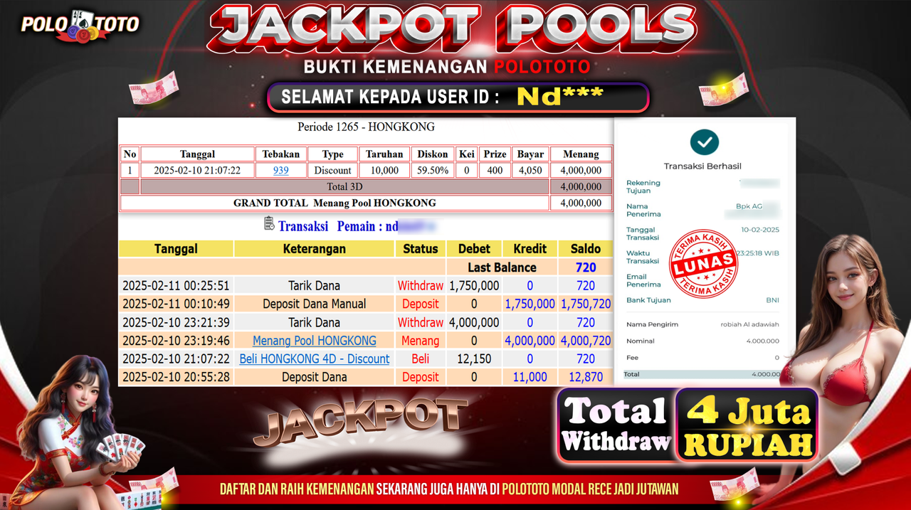 POLOTOTO JACKPOT TOGEL PASARAN HONGKONG Rp.4.000.000,-