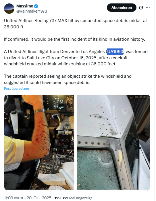 Kaputte Flugzeugscheibe