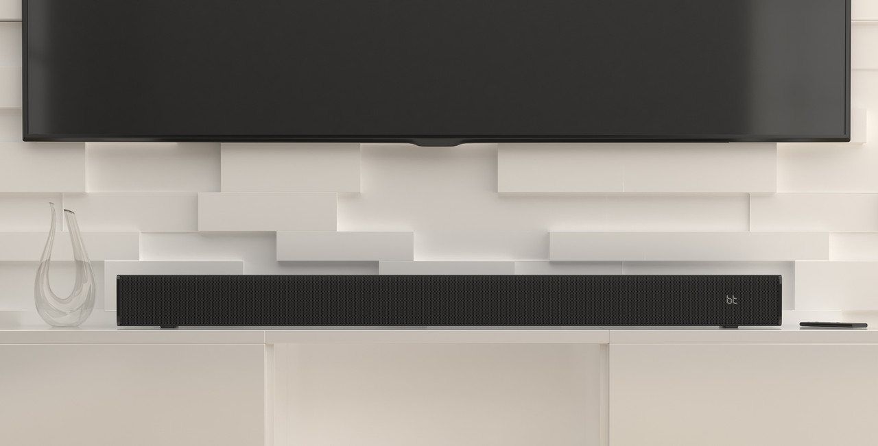 Barra de sonido Klip Xtreme Harmonium mostrada tanto en su formato de barra única como en dos torres estéreo.
