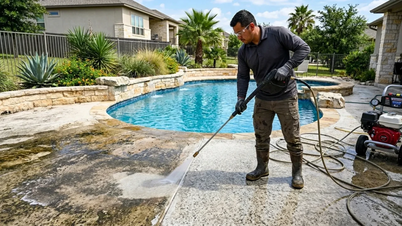 Concrete pool deck resurfacing process San Antonio Texas