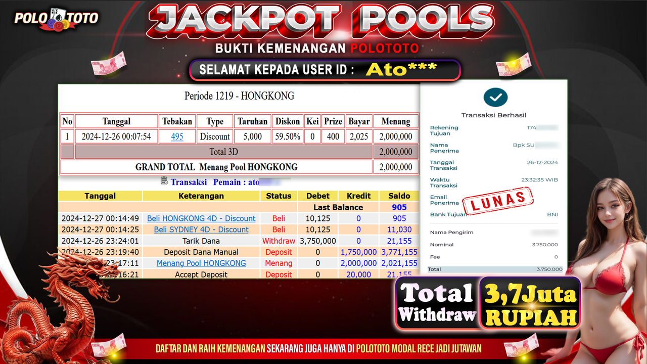 POLOTOTO JACKPOT TOGEL PASARAN HONGKONG Rp.3,750.000,-