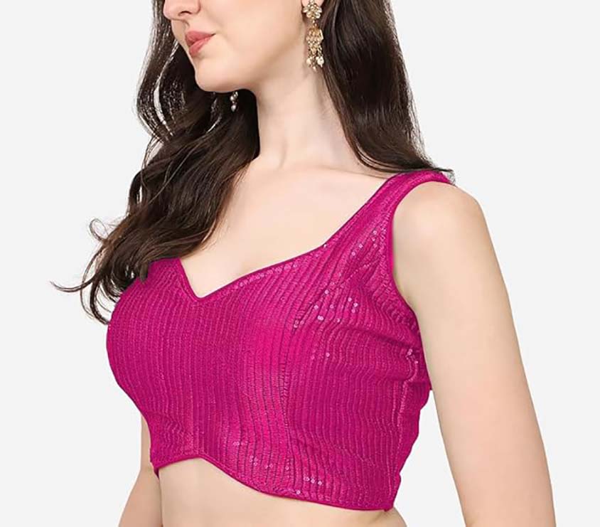 Women Georgette Blouse Sequin Work Full Sticth Sari Blouse Traditional Partywear - Picture 20 of 34