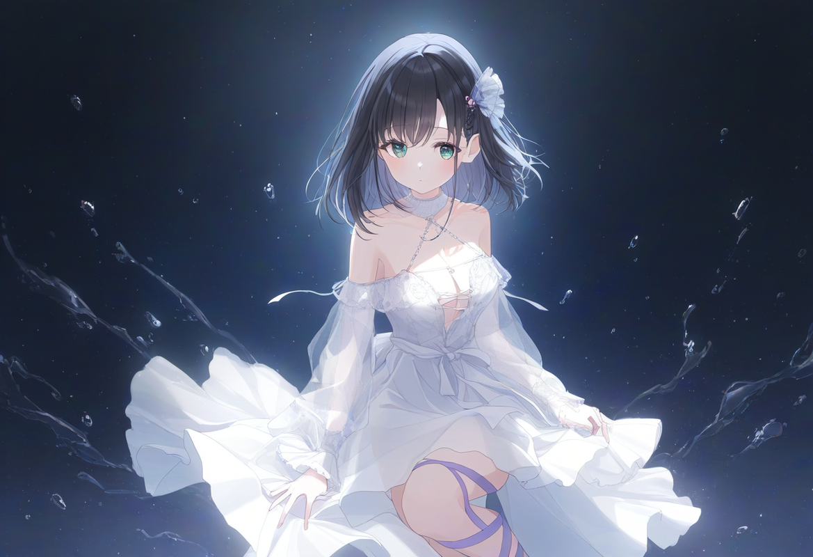 1girl, {{touyoko momoko (saki)}}, black hair, green eyes, leg warmers, leg ribbo s-376404520