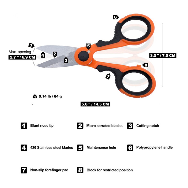 Stainless Steel Fishing Scissors For Mono & Braid – 420 Steel, Orange