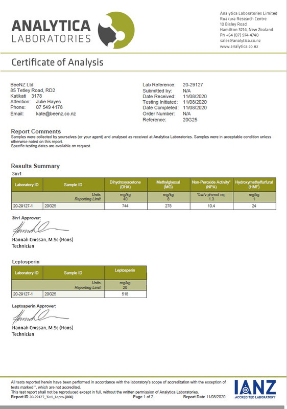 2021.01 beenz manuka honig 3in1 zertifikat Los 20G25 englisch