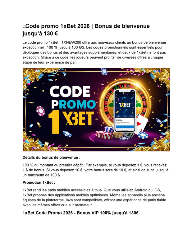 Liste des codes promo 1XBET - Bonus VIP 130 €