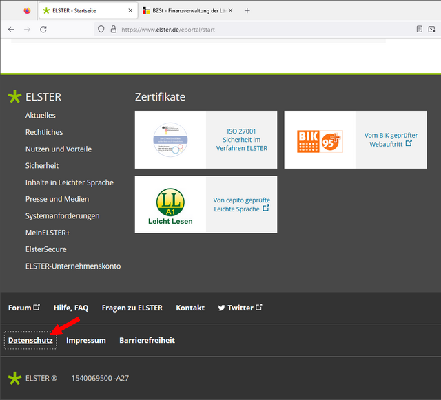 Datenschutz beim Elster-Portal