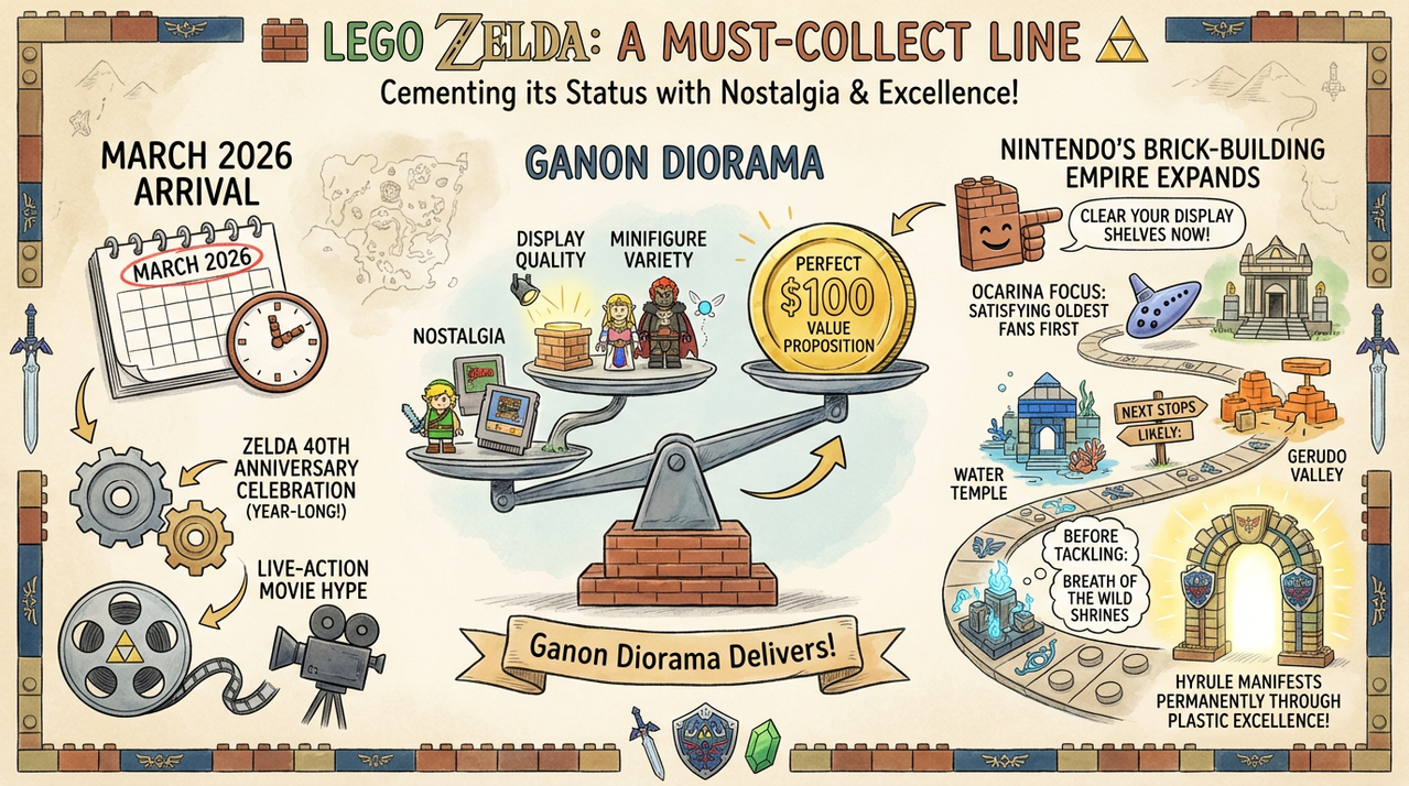 LEGO Zelda Ocarina of Time Set Leaks: Ganon Diorama Coming March 2026 1 Epic fantasy battle scene with warrior and monster