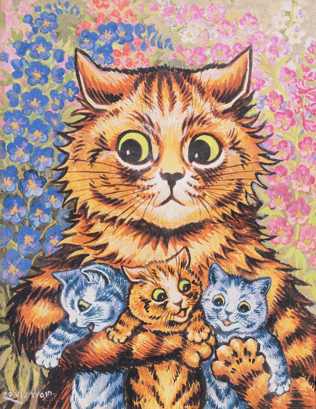 Louis-Wain-A-Cat-with-her-Kittens-Meister-Drucke-234503