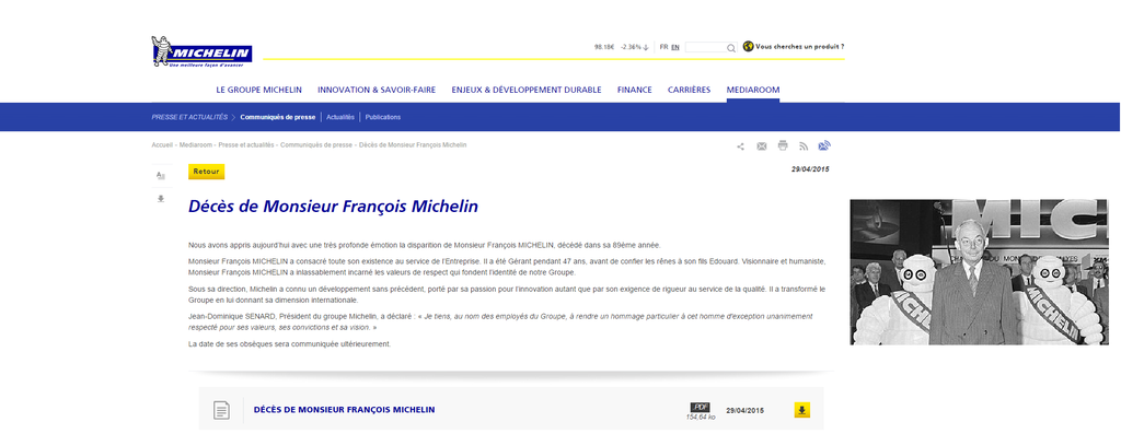 Décès de François Michelin