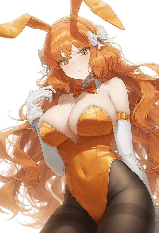 depth of field, 1girl, ishmael (limbus company), bare shoulders, orange leotard, s-404029859