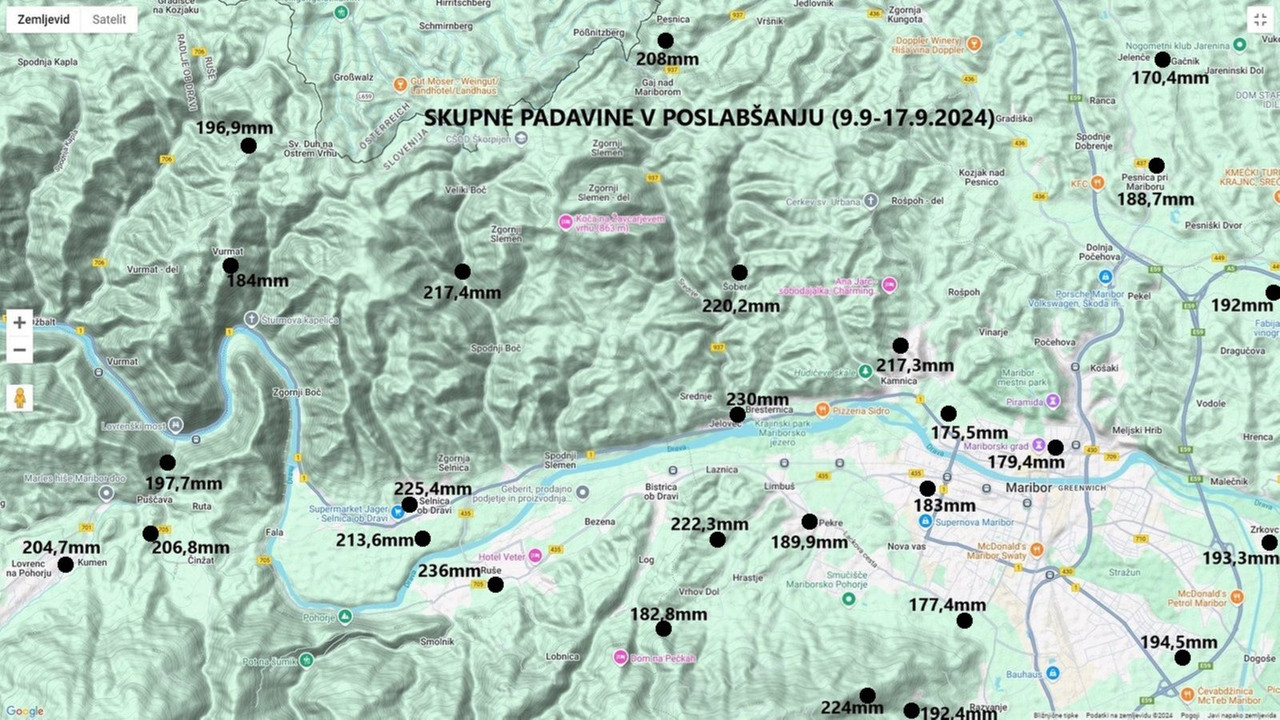 Skupne padavine v poslabšanju (9.9-17.9.2024) Dravska dolina, Kozjak, Pohorje (popravek anomalij)