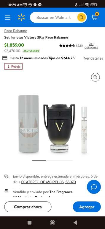 Walmart: Paco Rabanne Invictus victory EAU de parfum 100ml+desodorante+10mlEDP 
