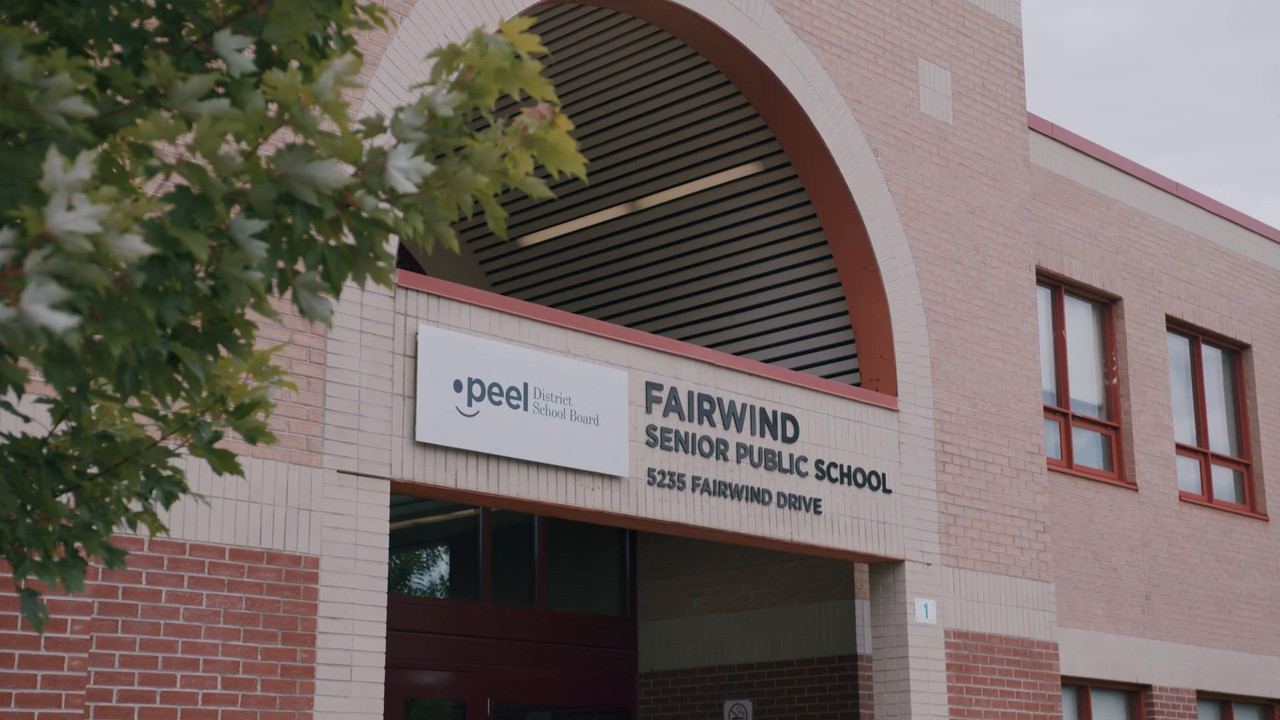 Fairwind Senior Public School entrance with Peel District School Board signage