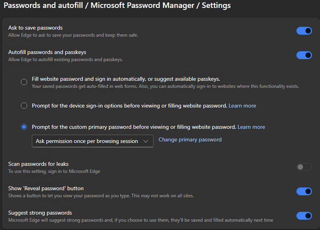 Edge Passwort-Einstellungen