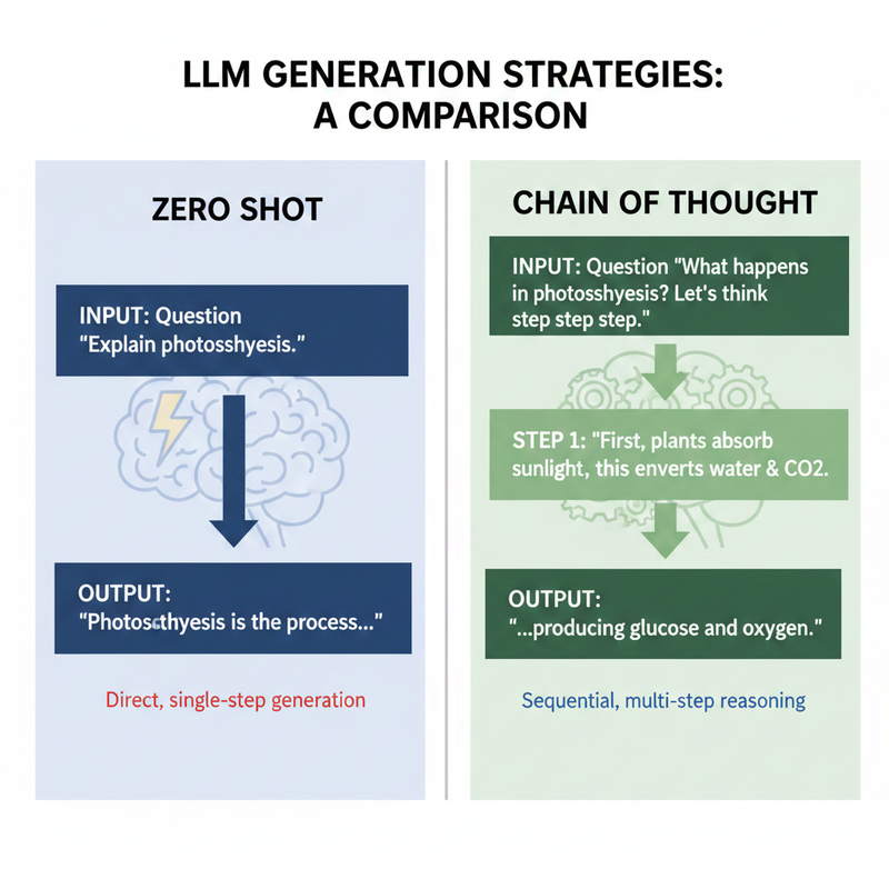 Diagram comparing zero-shot prompting versus chain-of-thought prompting logic flow