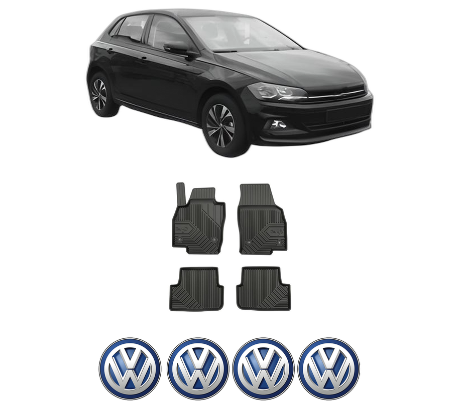 Set covorase presuri Volkswagen POLO VI (AW1, BZ1, AE1) din 2017-2021, auto, din cauciuc thermoplastic, 4 Stickere auto cu Volkswagen
