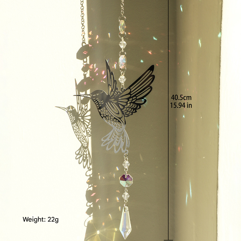 2-Piece Hummingbird Metal Suncatcher with Crystal Accents - for Window or