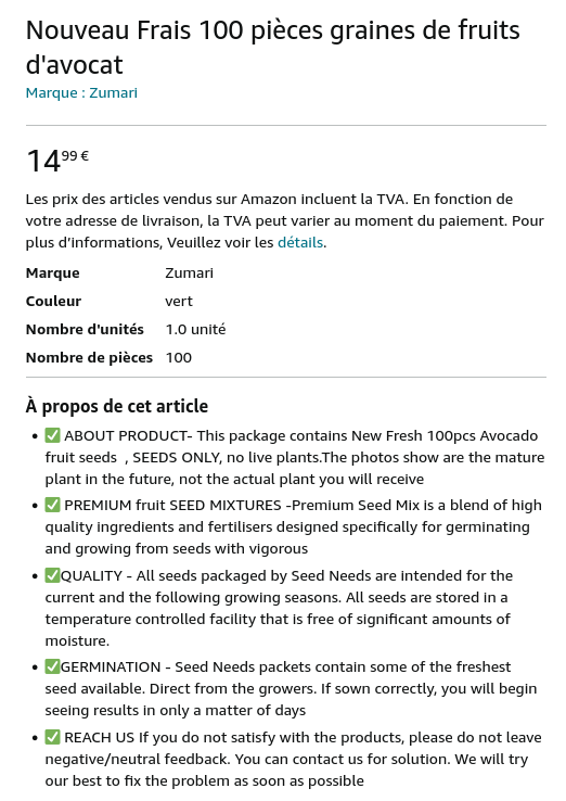 Screenshot 2024-05-13 at 17-51-31 Nouveau Frais 100 pièces graines de fruits d'avocat Amazon.fr Jard