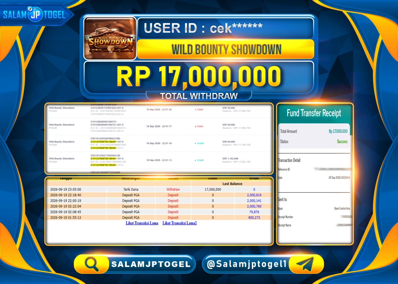 SALAMJPTOGEL JACKPOT MENANG SLOT WILD BOUNTY SHOWDOWN Rp.17,000,000 - LUNAS