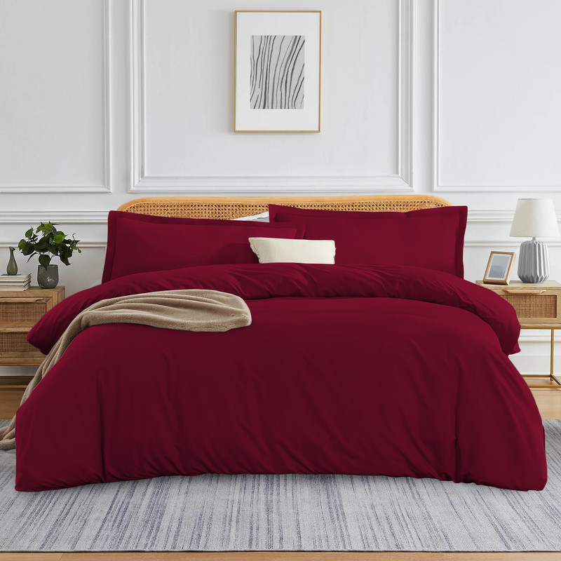 Picture of VEGAS HOTEL COLLECTION Classic Egyptian Cotton 1-Piece Duvet Cover { Zippered Closure } 1000 Thread Count- Fabulous Solid Looking Color Burgundy - Twin/Twin XL Size
