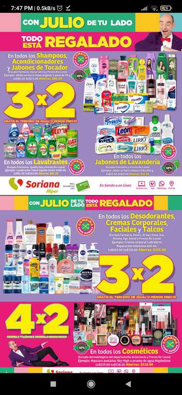 Soriana Híper: Folleto Julio Regalado 2023 3x2 en shampoo, lavatrastres, crema corporal y café; más ofertas 
