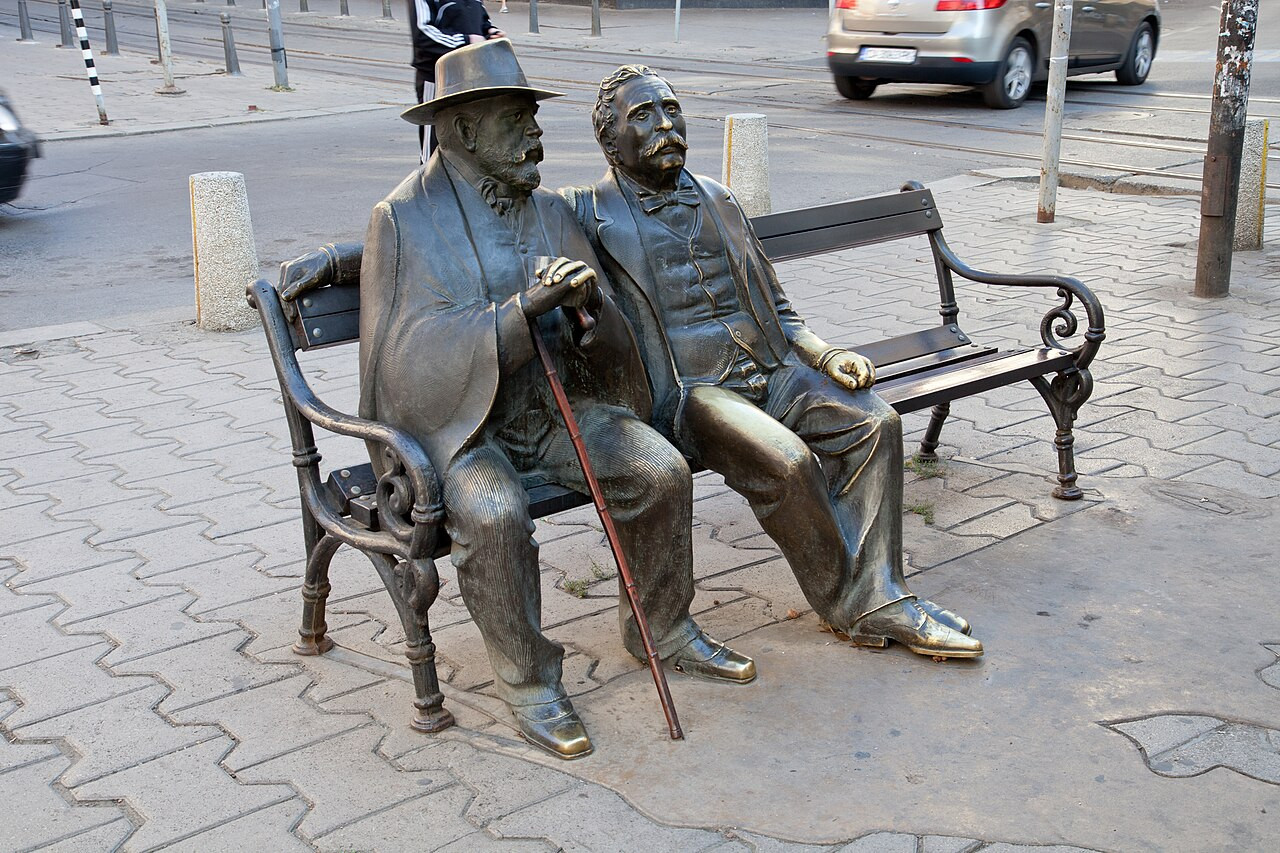 Sofia-Slaveykov-square-Monument-Petko-and-his-son-Pencho-Slaveykov-2012-PD-3