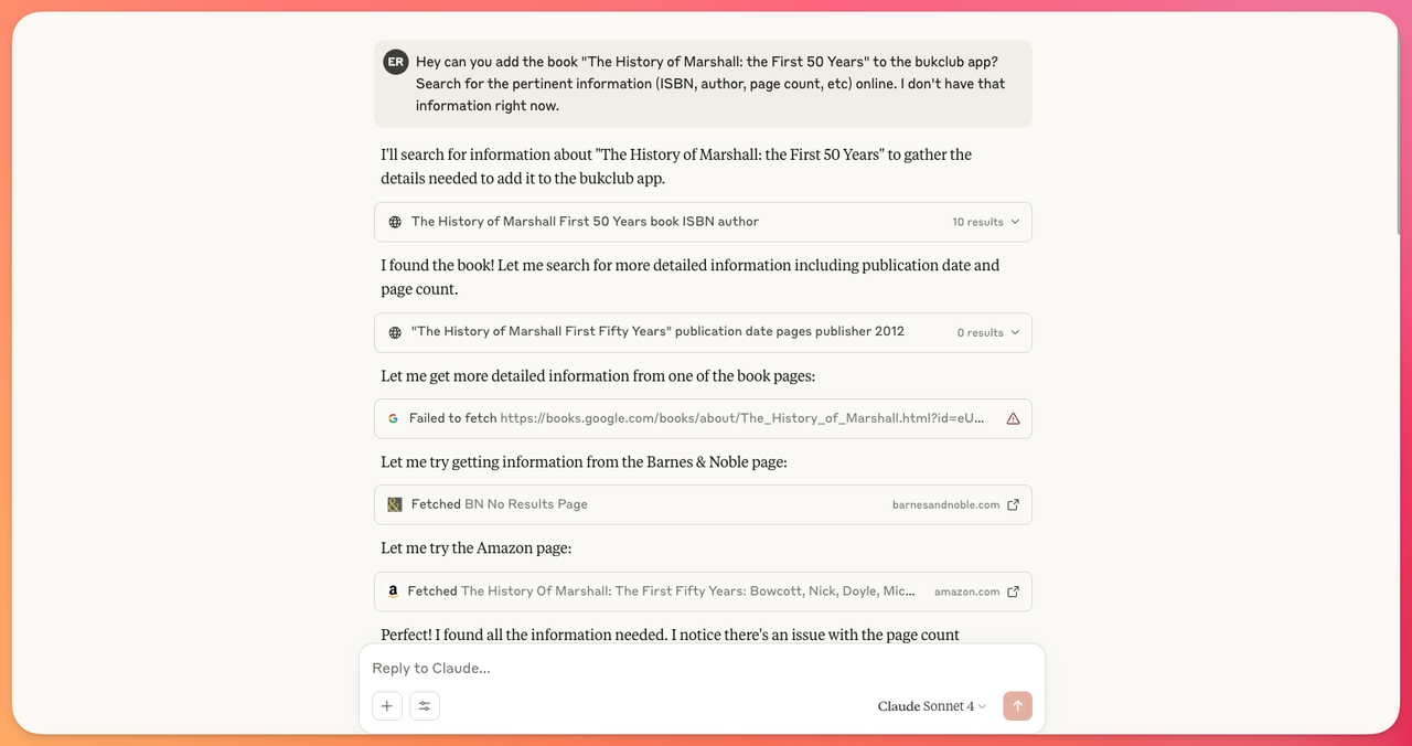 Prompt to add a new book to the app's repository