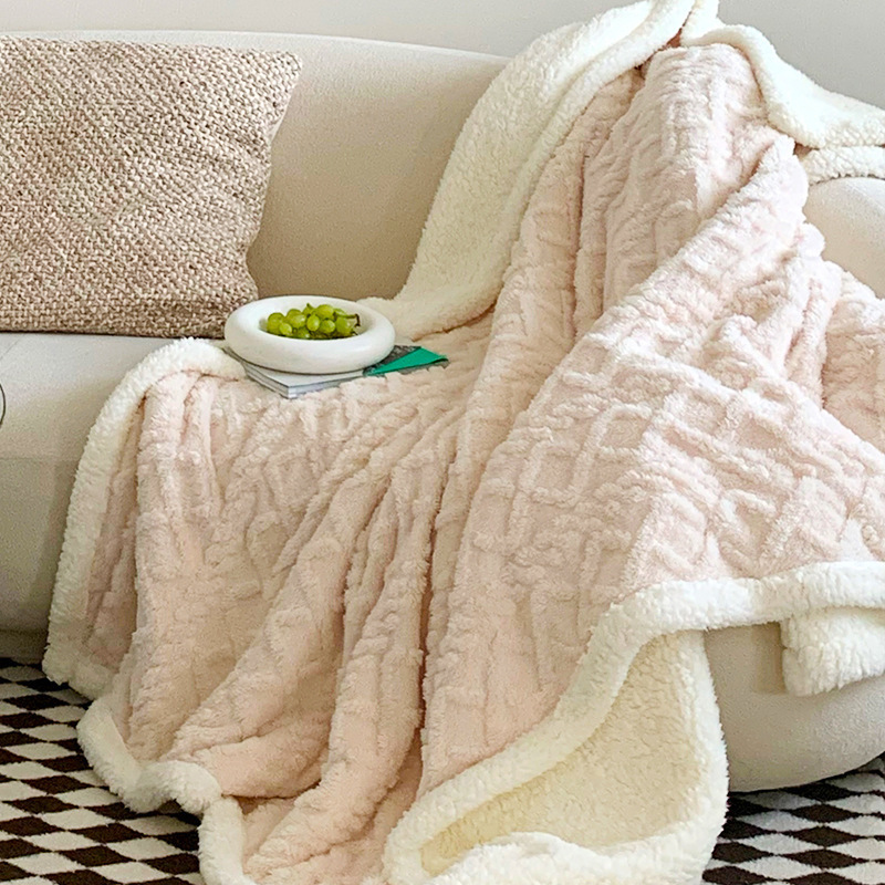 Beige color 180*200cm Double Blanket, Taffeta Fleece Blanket, Thick Winter Quilt, Lambswool Coral Fleece Small Blanket, Office Nap Blanket, Sofa Cover Blanket, Bedding, Machine Washable