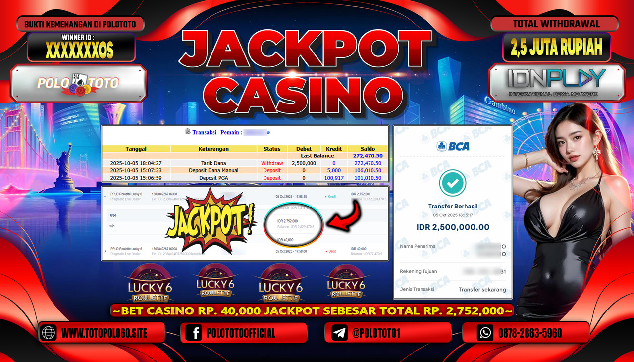 POLOTOTO JACKPOT CASINO ROULETTE 6 Rp.2.500.000,- LUNAS