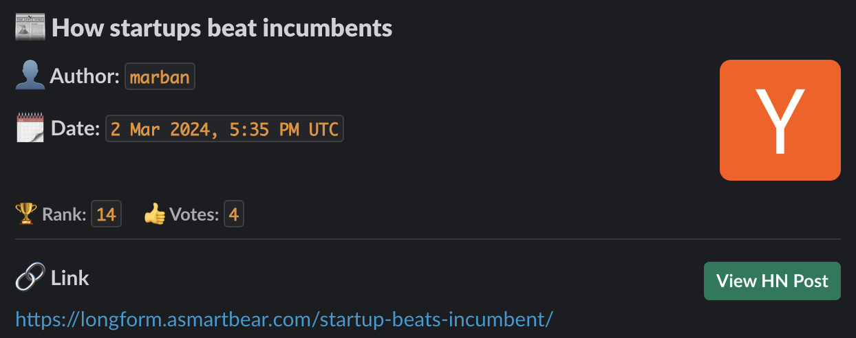 Hacker News Data Scraper & Activity Monitoring Slack Update Message