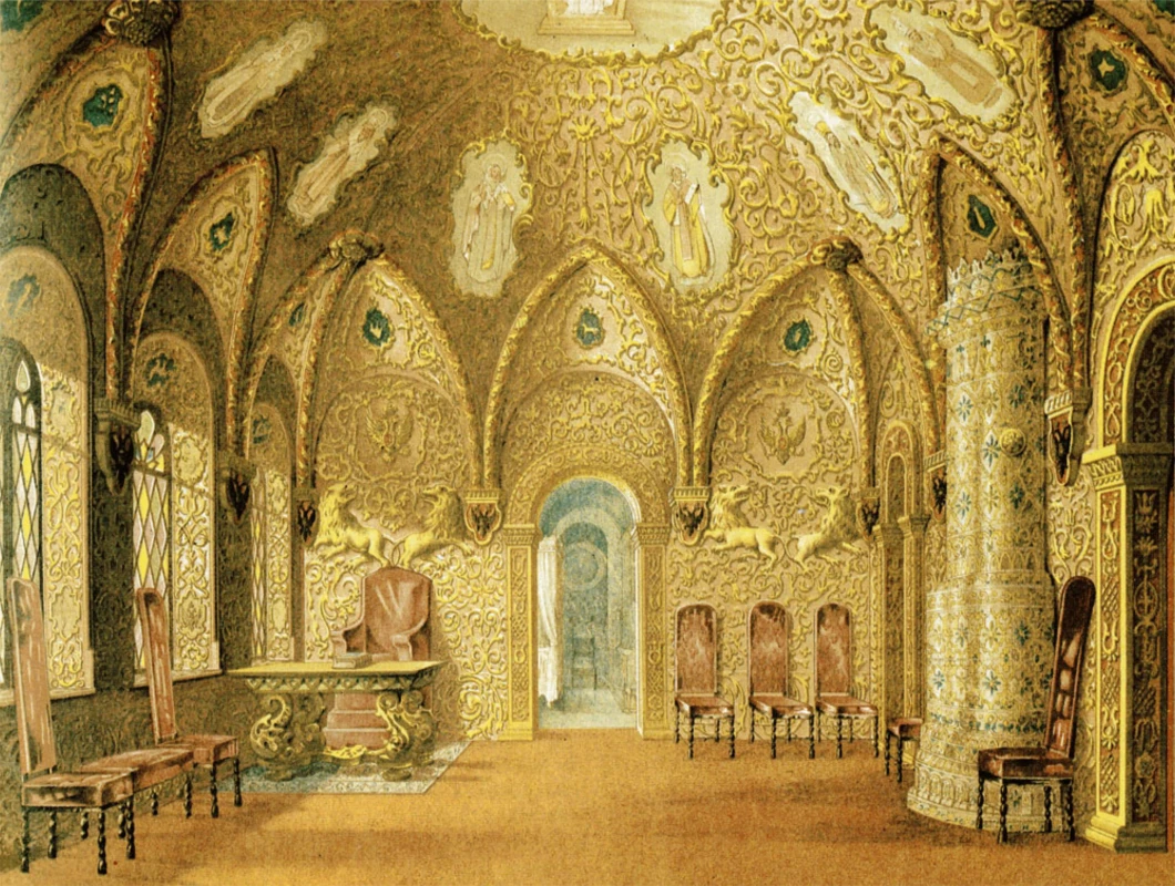 Front façade of the Grand Kremlin Palace in Moscow, Russia, constructed in the early 19th century