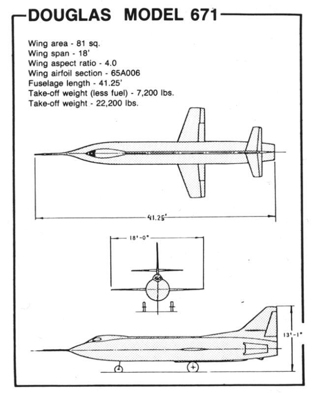 Douglas Model 671 three view (X-15 proposal)