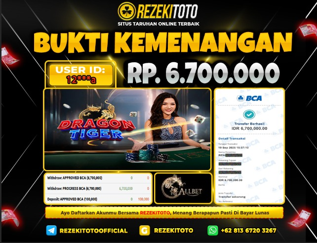 BUKTI KEMENANGAN 19 SEPTEMBER 2025 DRAGON TIGER 9 JUTA 