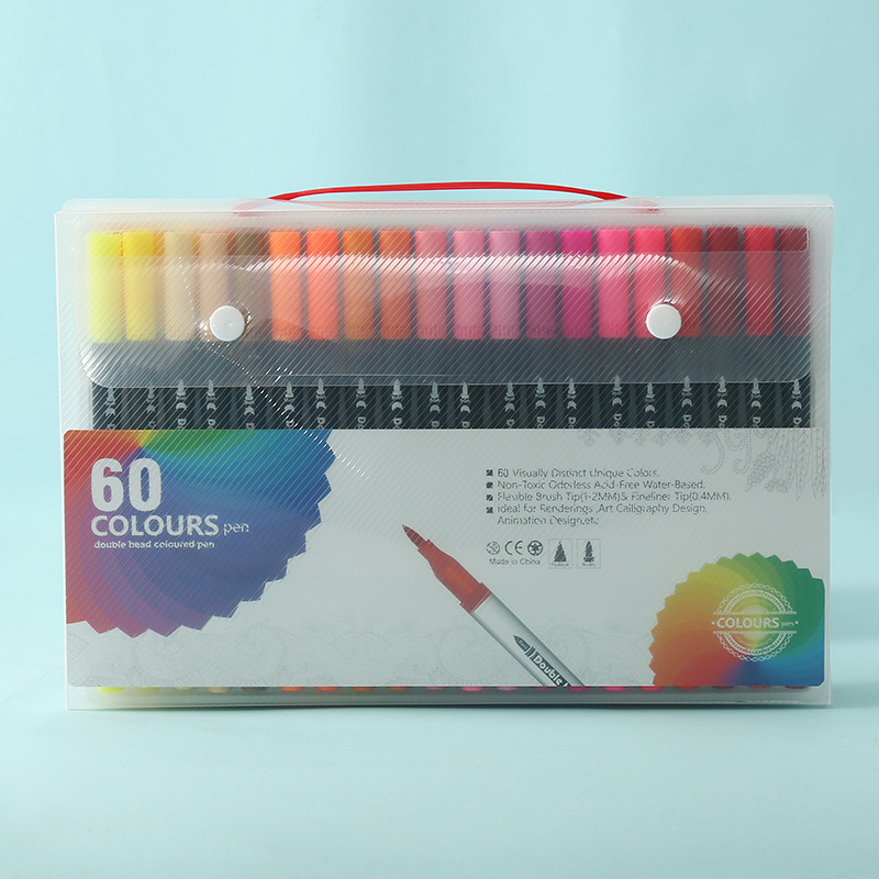 Black 60 COLOURS Dual-Tip Watercolor Marker Set - Colors Washable Art Pens with Brush & Fine Tips for Students & Artists