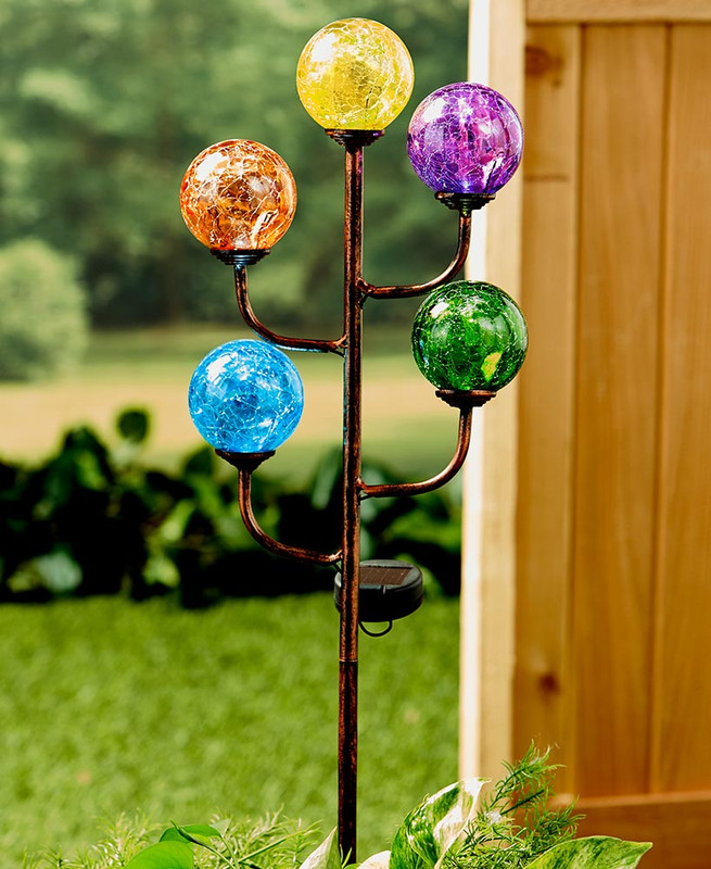 Solar 5Light Colorful Crackled Glass Globe Ball Garden Yard Stake
