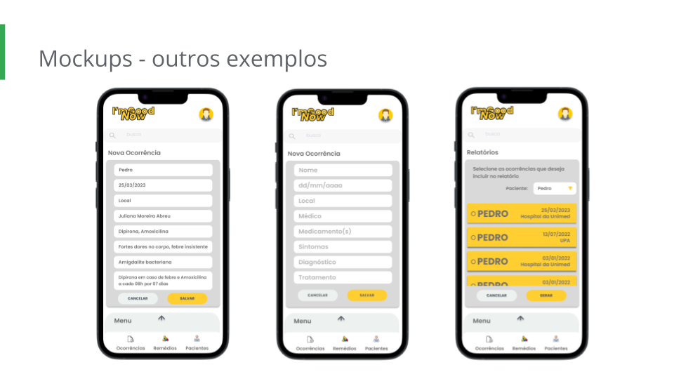 Imagem contendo os componentes dos mockups