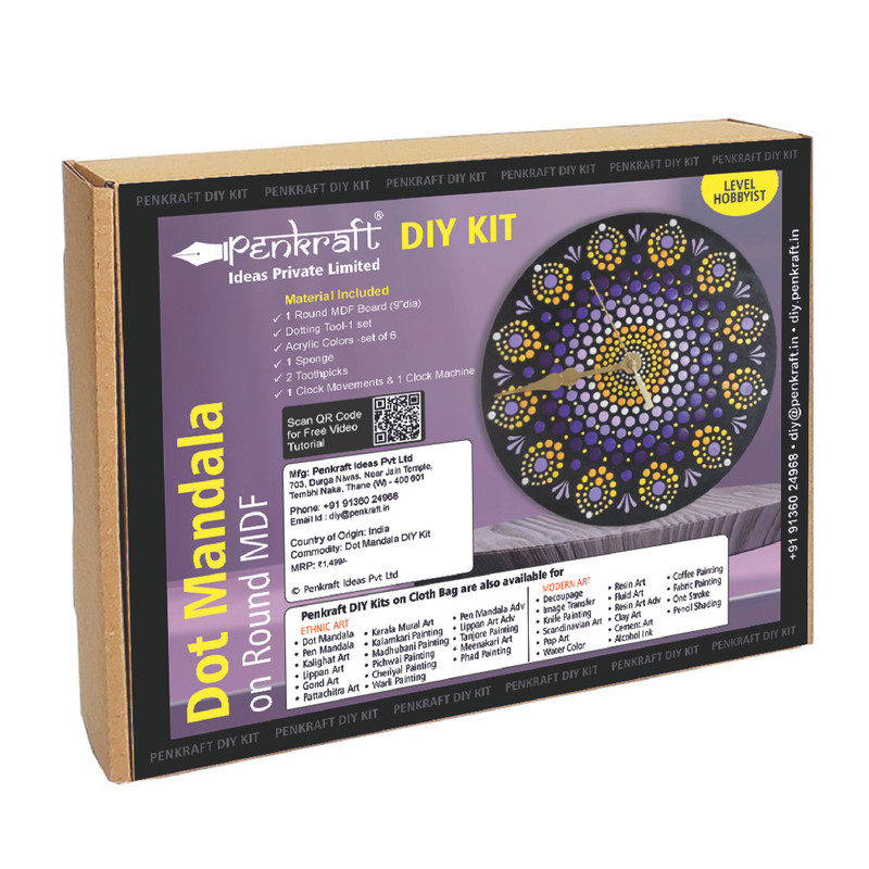 Penkraft Dot Mandala on Engraved Round MDF Clock  Hobbyist Level DIY Kit 