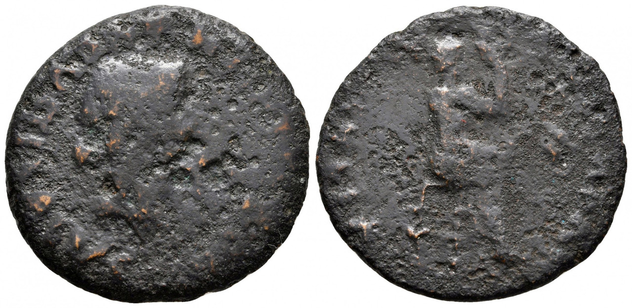 Dupondio de Emérita Augusta, época de Tiberio. AVGVSTA IVLIA C A E. Livia sedente a dcha. Smg-1378