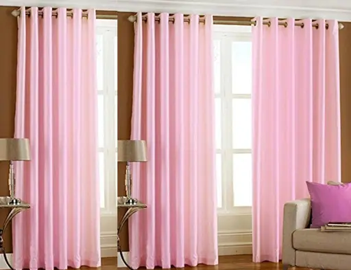 RICHLINEN Attractive Plain Crush Curtain For Door & Window ,Baby Pink (Pack of 3pcs) (R701)
